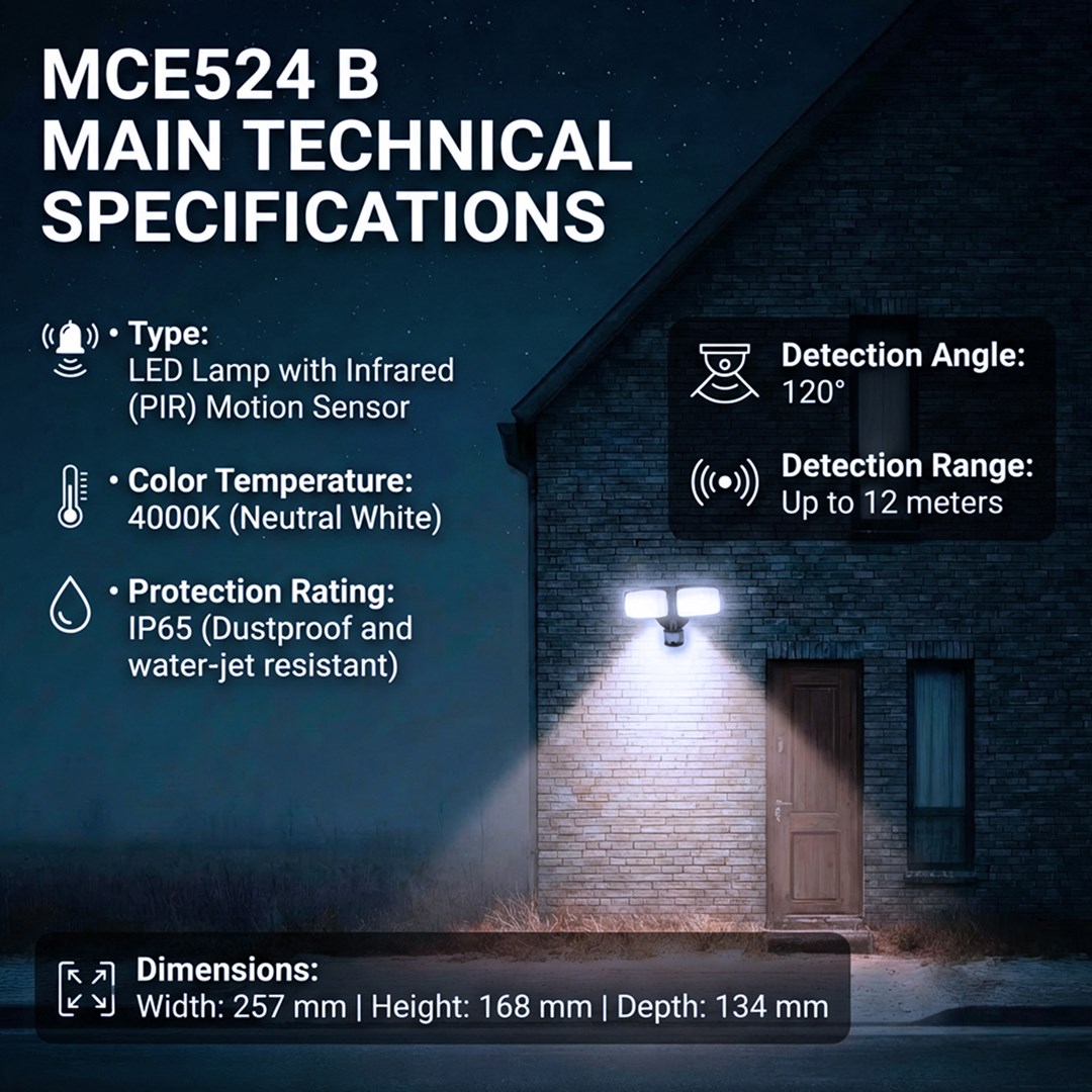 LED zidna lampa MACLEAN MCE524 B (sa senzorom pokreta, 20W, 1500lm, 4000K, IP65, crna)-2
