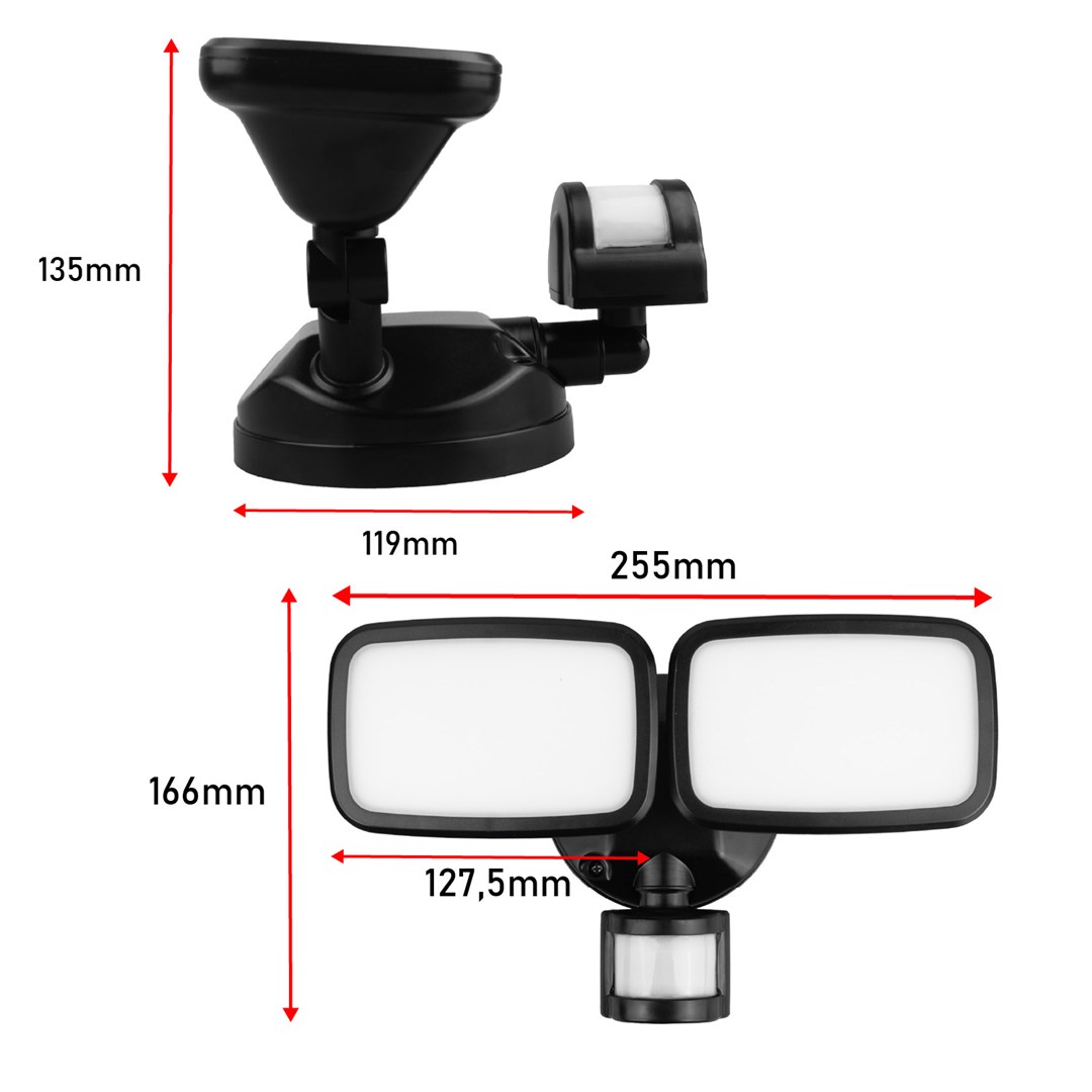 LED zidna lampa MACLEAN MCE524 B (sa senzorom pokreta, 20W, 1500lm, 4000K, IP65, crna)