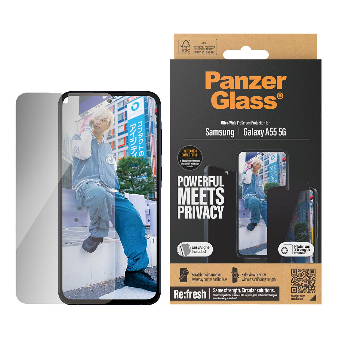 Zaštitno staklo PANZERGLASS za Samsung Galaxy A55 5G (Privacy, Ultra-Wide Fit, EasyAligner)-2