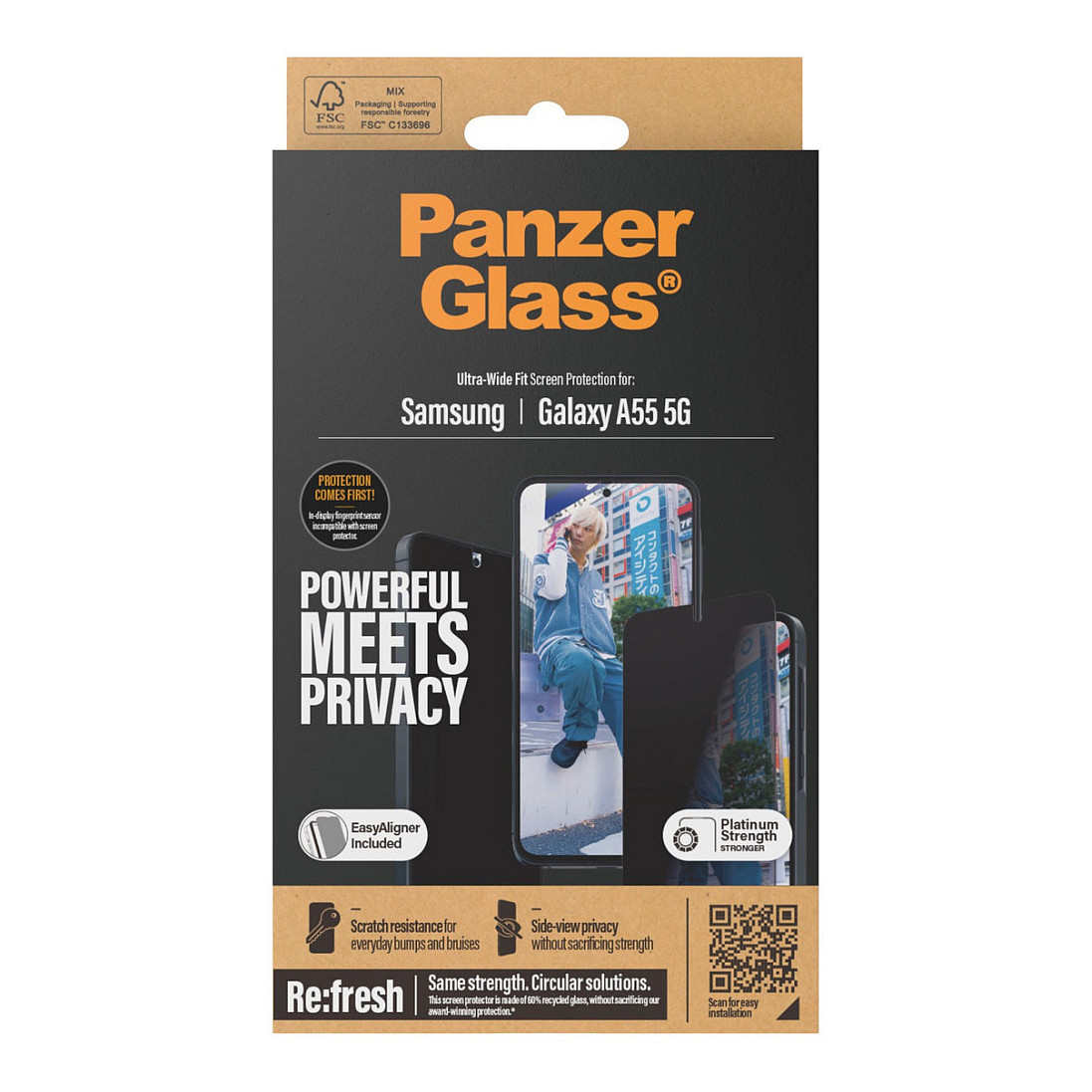 Zaštitno staklo PANZERGLASS za Samsung Galaxy A55 5G (Privacy, Ultra-Wide Fit, EasyAligner)-3