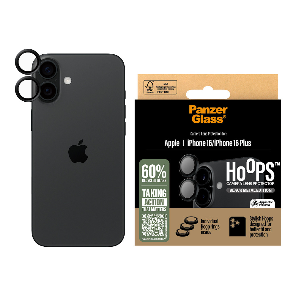 Zaštita za leću kamere PANZERGLASS Hoops za iPhone 16 / 16 Plus (Black)-1