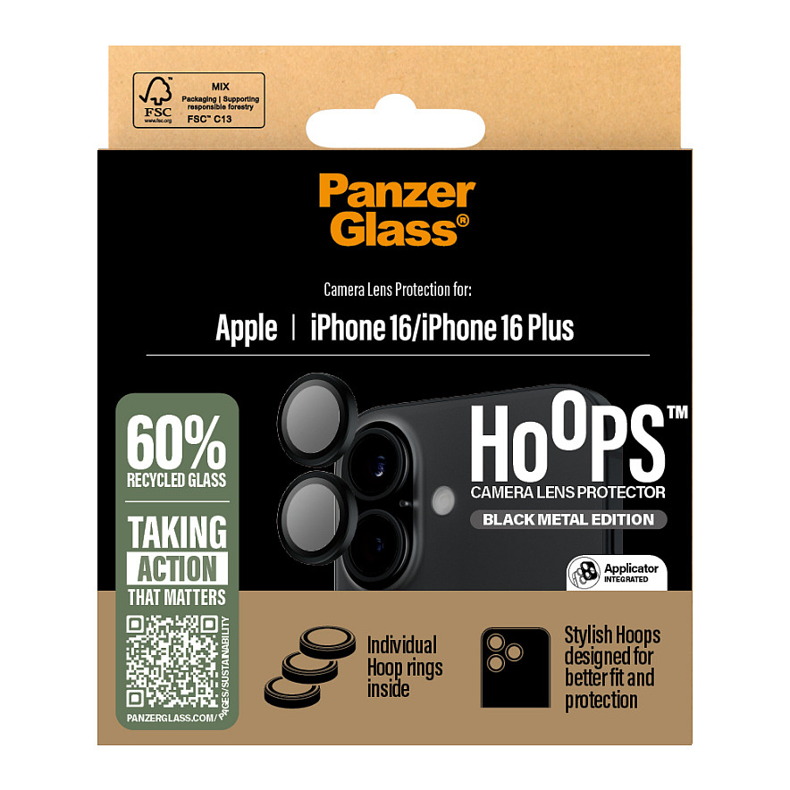 Zaštita za leću kamere PANZERGLASS Hoops za iPhone 16 / 16 Plus (Black)-2