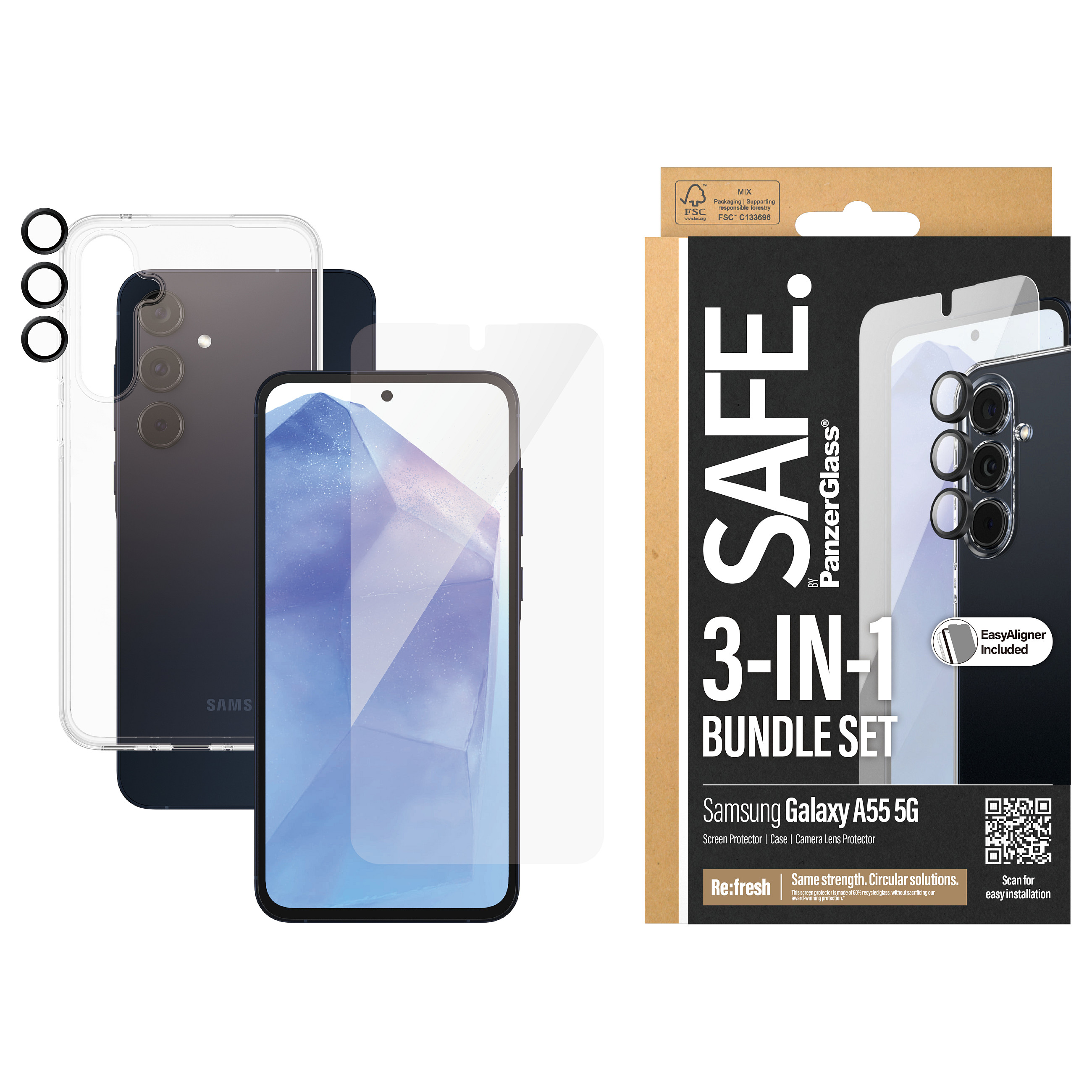 Bundle zaštitno staklo i maskica PANZERGLASS za Samsung Galaxy A55 5G (HardCase + Ultra-Wide-Fit Screen Protector)-1