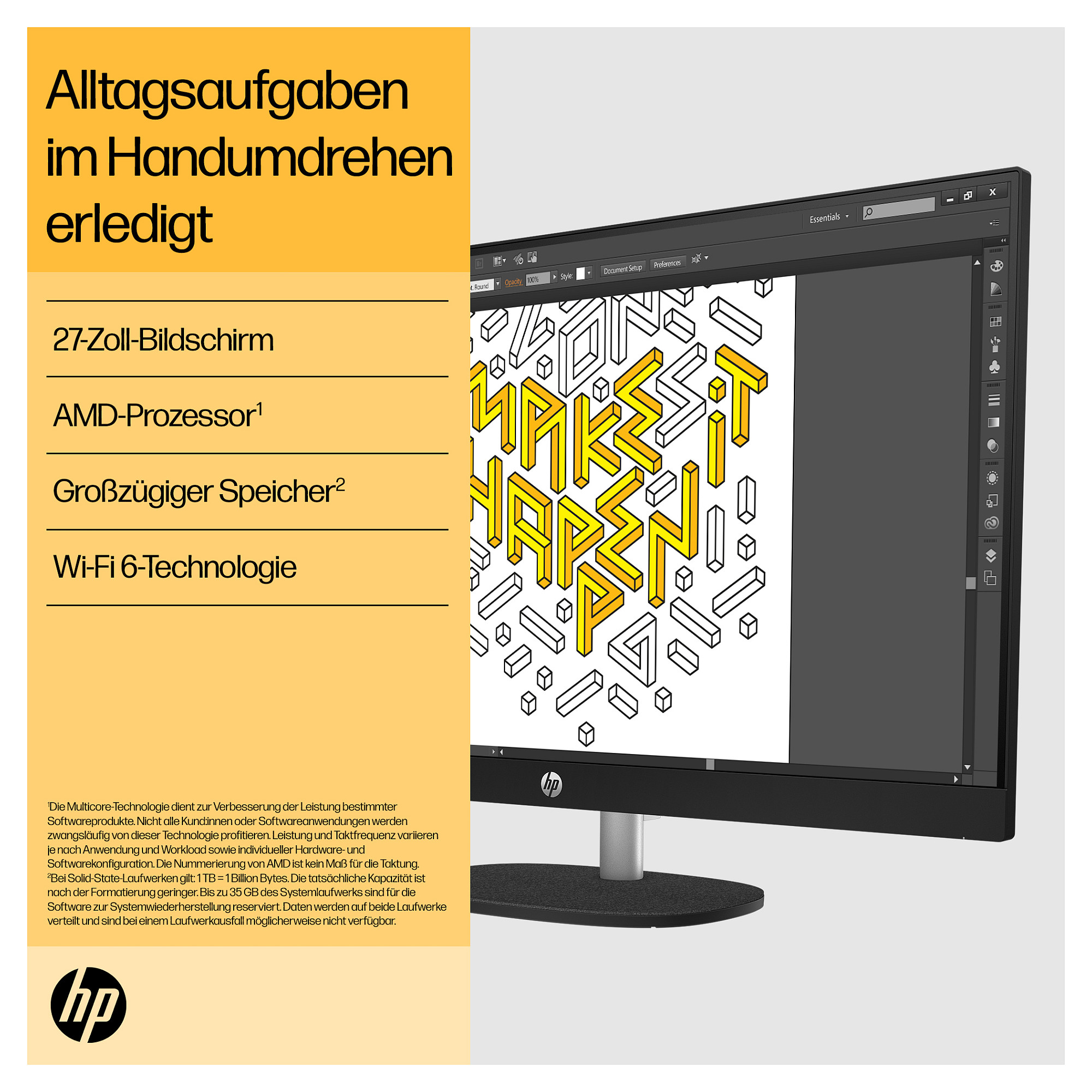 All-in-One računalo HP 27-cr0471ng (27" FHD, Ryzen 7 7730U, 16GB RAM, 1TB SSD, Windows 11 Home, White)