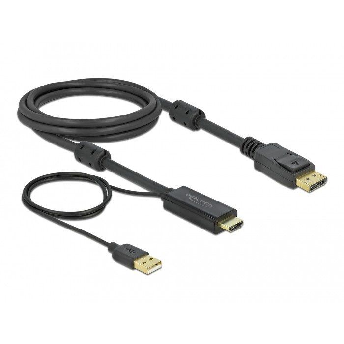 Kabel DELOCK HDMI na DisplayPort (4K, 2m, USB-A napajanje, crni)-0