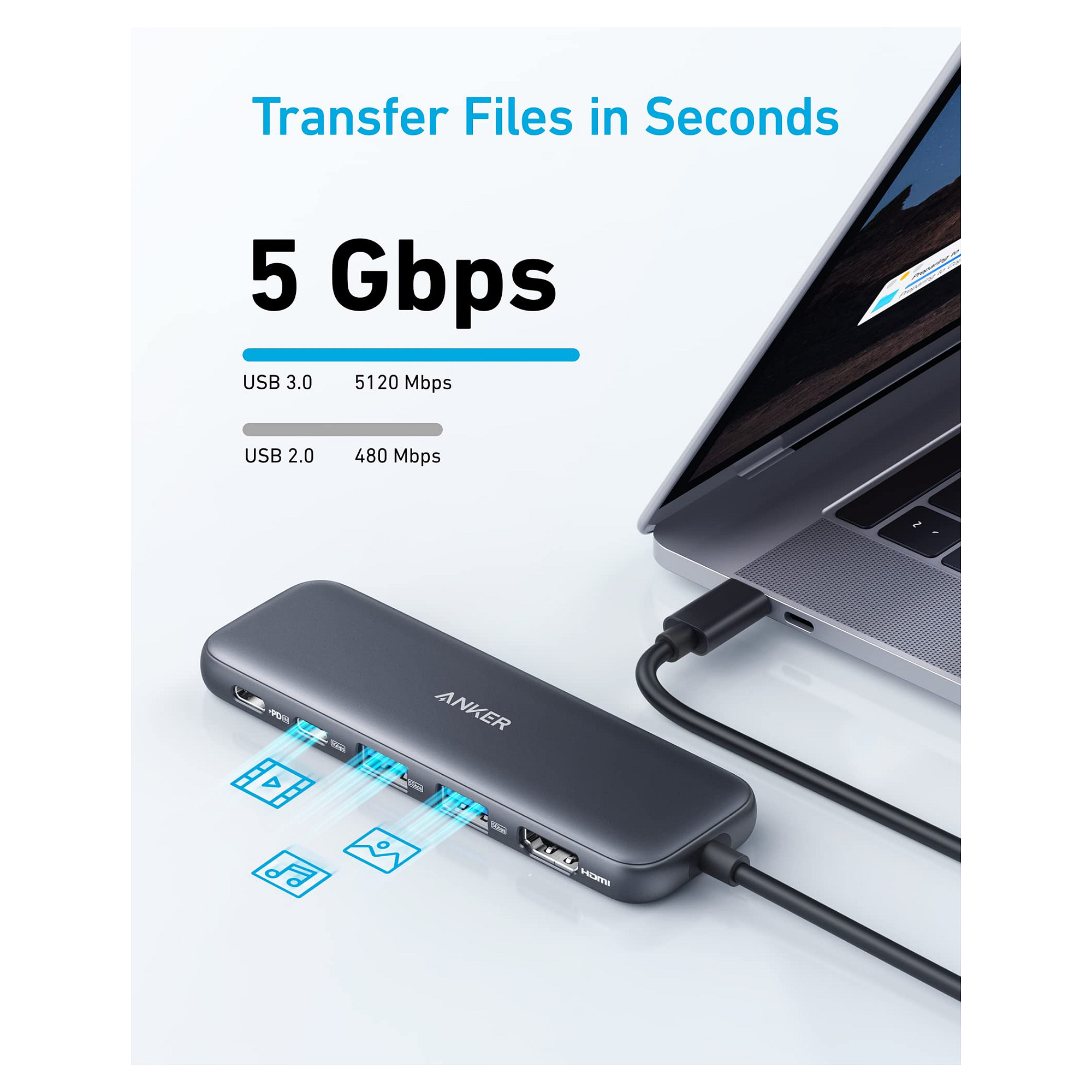 USB-C Hub ANKER 332 (5-u-1, 4K HDMI, 100W Power Delivery, 5 Gbps)-3