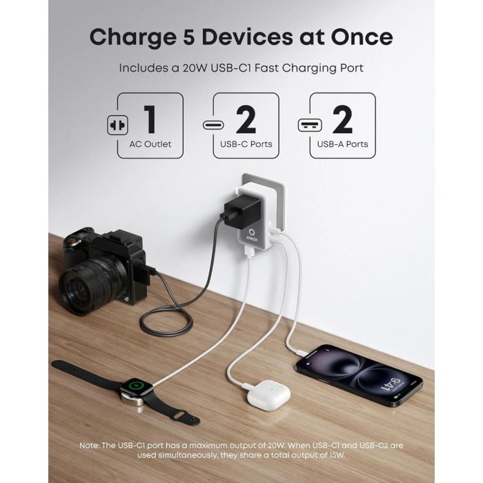 Putni adapter ANKER Nano Travel Adapter 5in1 (20W, bijeli)-2