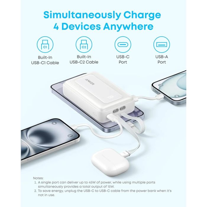 Prijenosna baterija ANKER Zolo Powerbank 20000 mAh, 45W s ugrađenim USB-C kabelom, crna-2