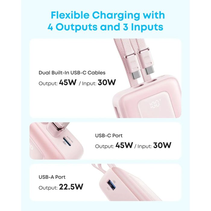 Prijenosna baterija ANKER Zolo Powerbank 20000 mAh, 45W s ugrađenim USB-C kabelom, crna-3