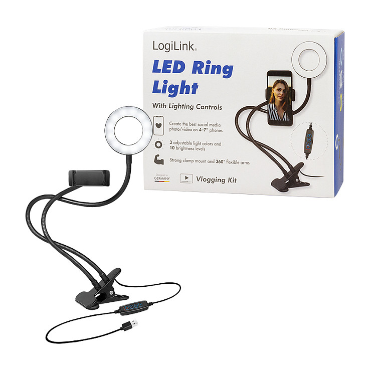 Držač za mobitel LOGILINK s Ring Light svjetlom (8.5cm)-8