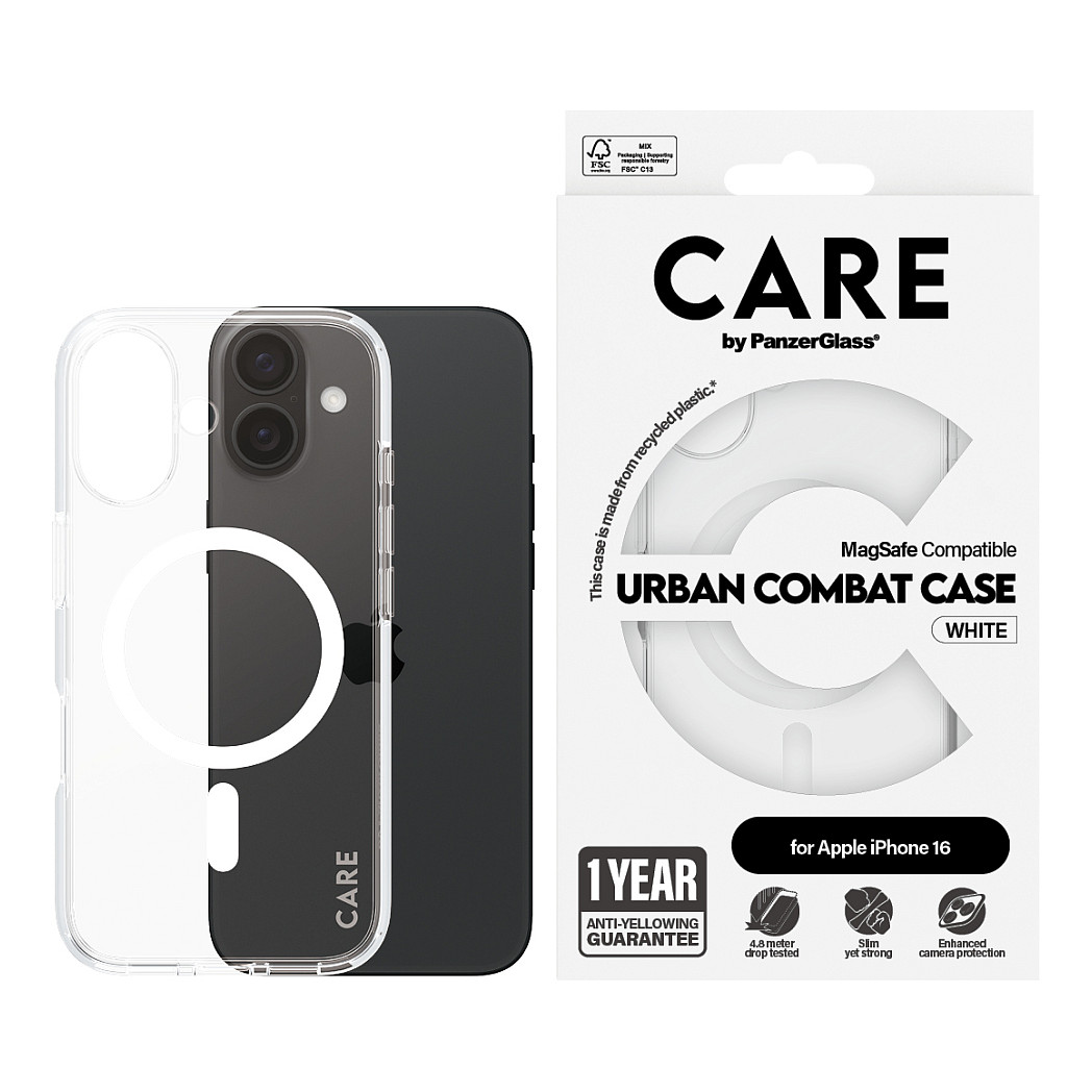 Maskica PANZERGLASS CARE Case Flagship White MagSAFE za iPhone 16-1