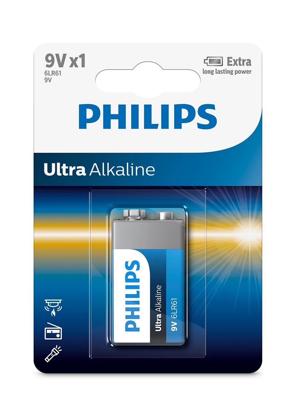 Baterija PHILIPS 6LR61E1B (9V, Alkalna)-0