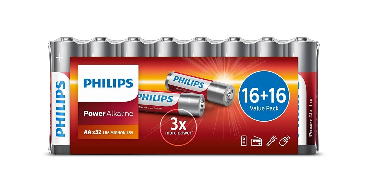Alkalne baterije PHILIPS AA (32 komada)