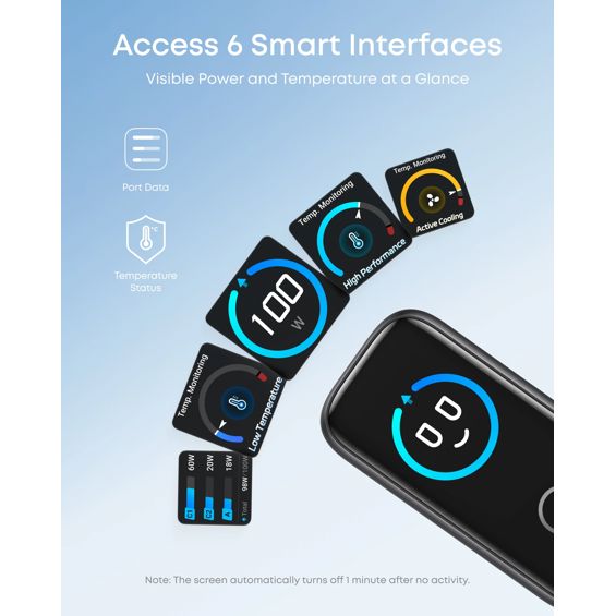 Kućni punjač ANKER 100W GaN Smart Display (3-porta, 2x USB-C, 1x USB-A, srebrni)-9