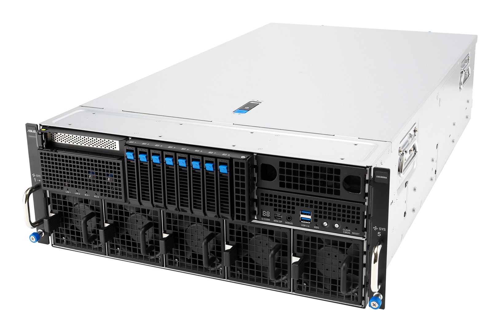 Rack serverska platforma ASUS ESC8000A-E13X (4U, AMD EPYC 9005, 8xNVMe, 2xM.2, 2x10GbE, 8xQSFP, IPMI, 3200W)