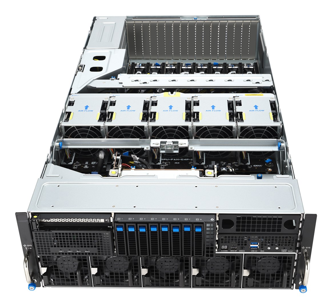 Rack serverska platforma ASUS ESC8000A-E13X (4U, AMD EPYC 9005, 8xNVMe, 2xM.2, 2x10GbE, 8xQSFP, IPMI, 3200W)-6