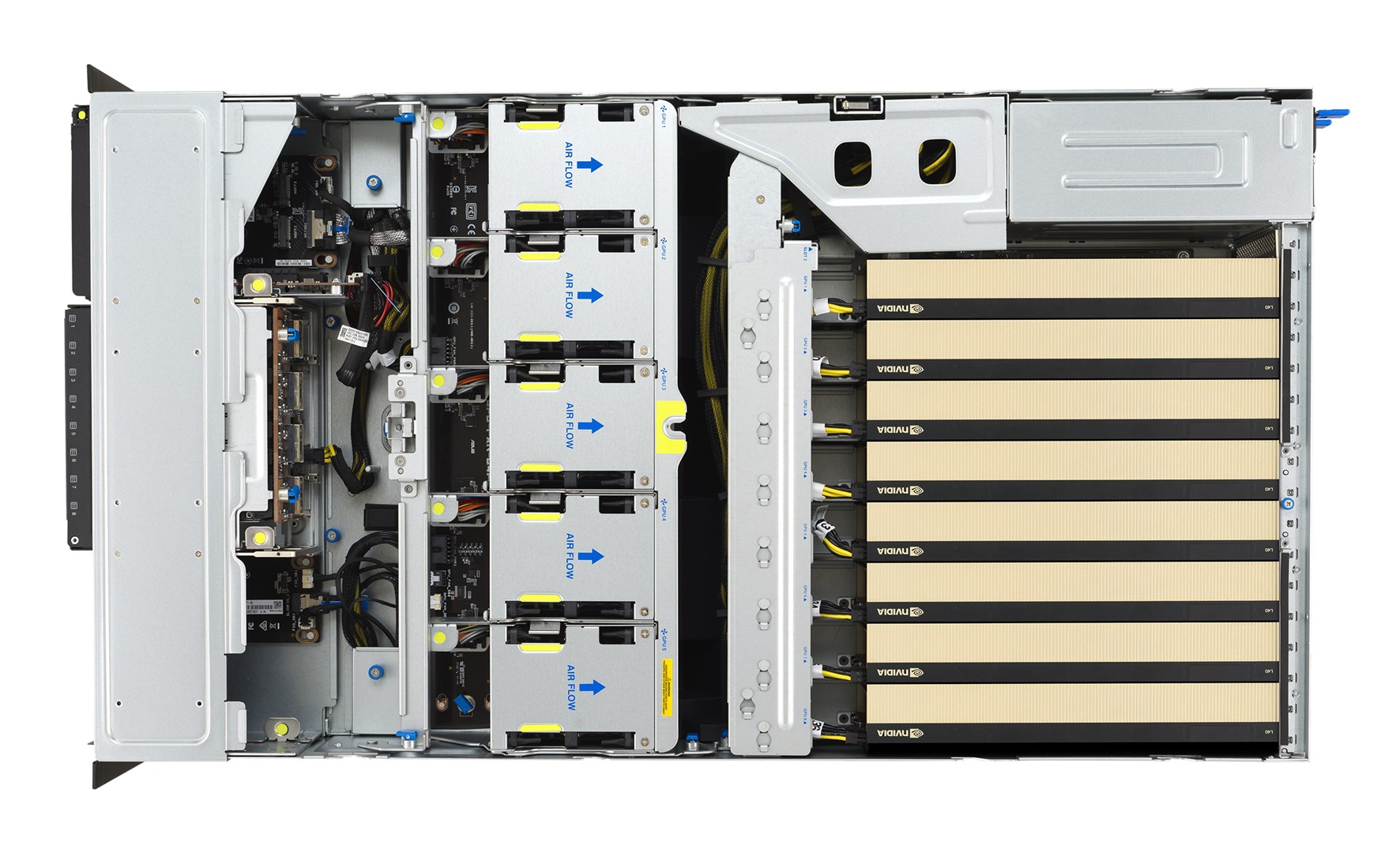 Rack serverska platforma ASUS ESC8000A-E13X (4U, AMD EPYC 9005, 8xNVMe, 2xM.2, 2x10GbE, 8xQSFP, IPMI, 3200W)-12
