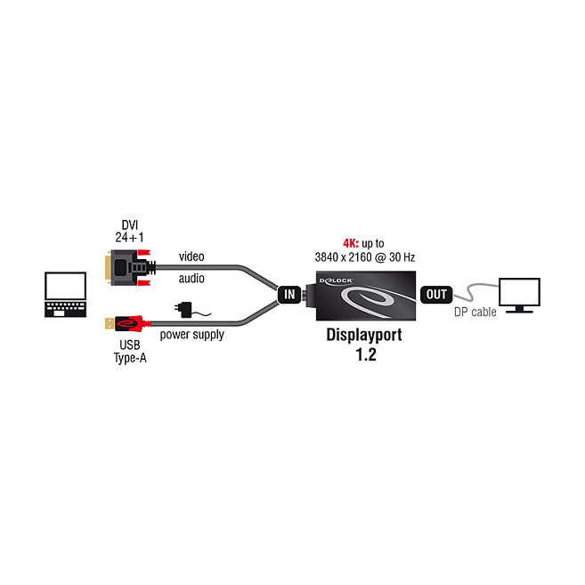Adapter DELOCK 62596 (DVI-D (M) na DisplayPort 1.2 (Ž), 4K 30Hz, crni)-2