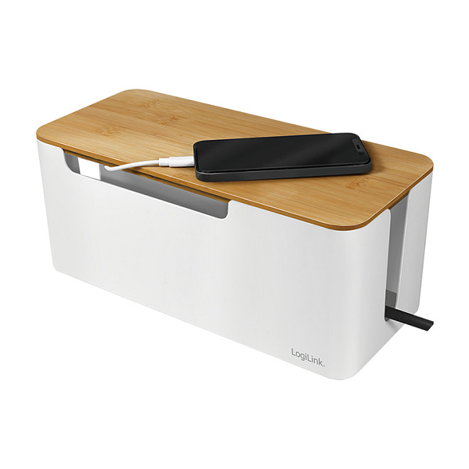 Kutija za kablove LOGILINK Management Cable Box (bambus poklopac, 320x140x130mm, bijela)-3