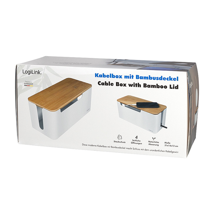 Kutija za kablove LOGILINK Management Cable Box (bambus poklopac, 320x140x130mm, bijela)-7
