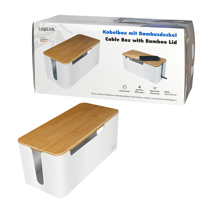 Kutija za kablove LOGILINK Management Cable Box (bambus poklopac, 320x140x130mm, bijela)-8