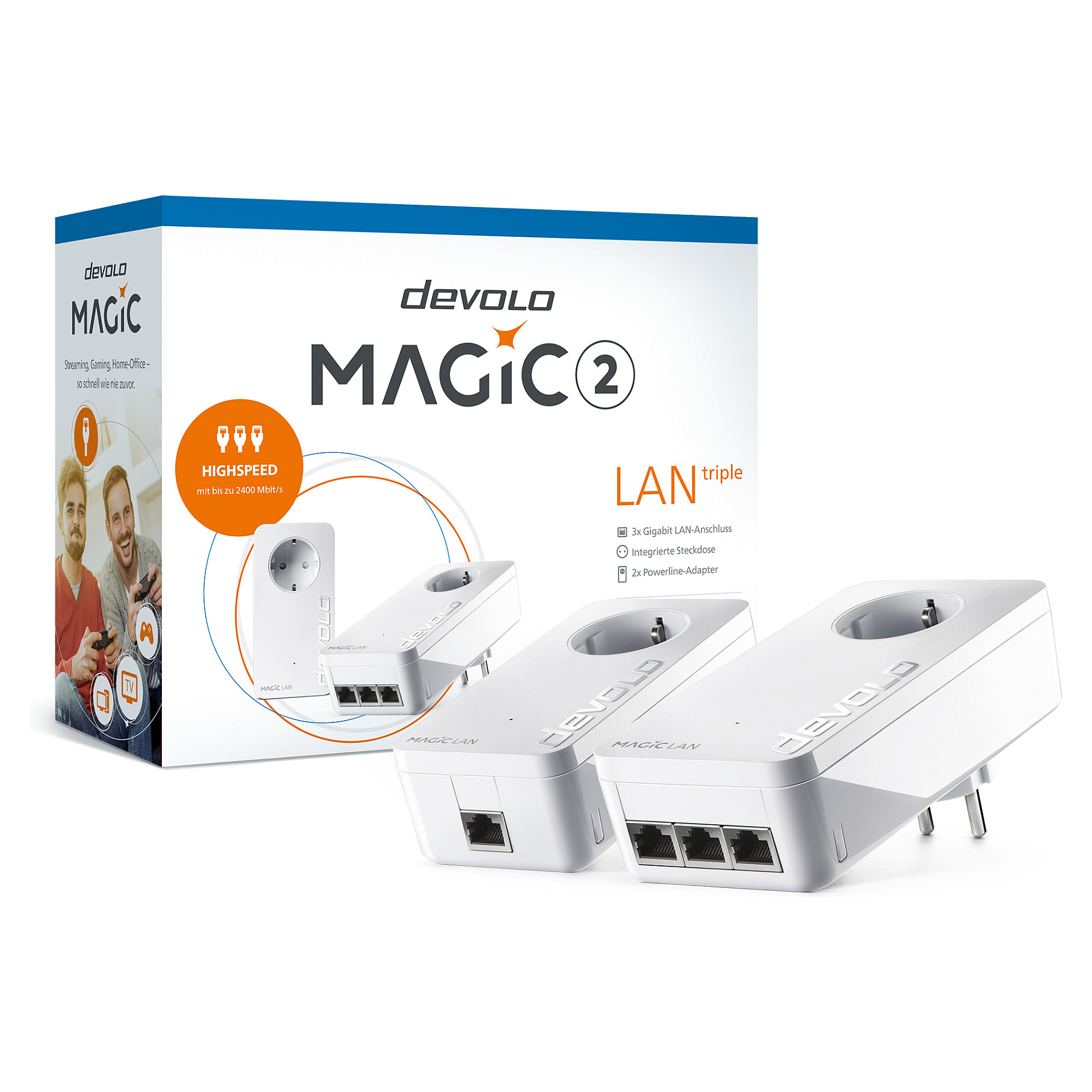 Powerline adapter DEVOLO Magic 2 LAN triple Starter Kit (2400 Mbit/s, 3x Gigabit LAN)