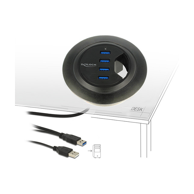 Ugradbeni USB Hub DELOCK 62868 (4 x USB 3.0, za stol Ø 60 mm)-3