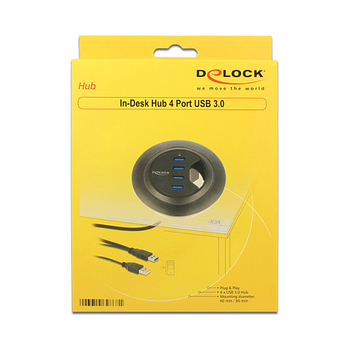 Ugradbeni USB Hub DELOCK 62868 (4 x USB 3.0, za stol Ø 60 mm)-4