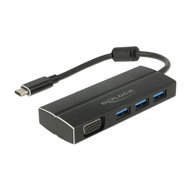 Adapter DELOCK USB-C na 3x USB 3.0 Hub + VGA