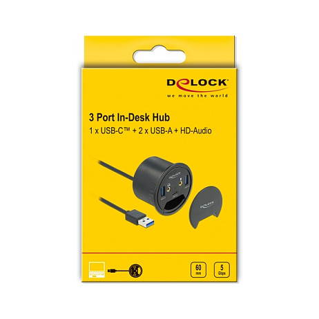 Ugradbeni USB hub DELOCK 62794 (1x USB-C, 2x USB-A, HD Audio, 5Gbps, za rupu Ø 60mm)-4