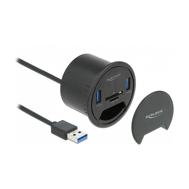 STOLNI USB HUB DELOCK 64152 s čitačem kartica (2x USB 3.0, SD/Micro SD)