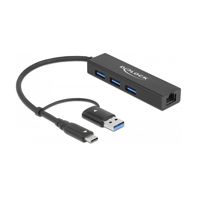 USB-C Hub DELOCK 64149 (3x USB 3.2, Gigabit LAN, USB-C/USB-A)