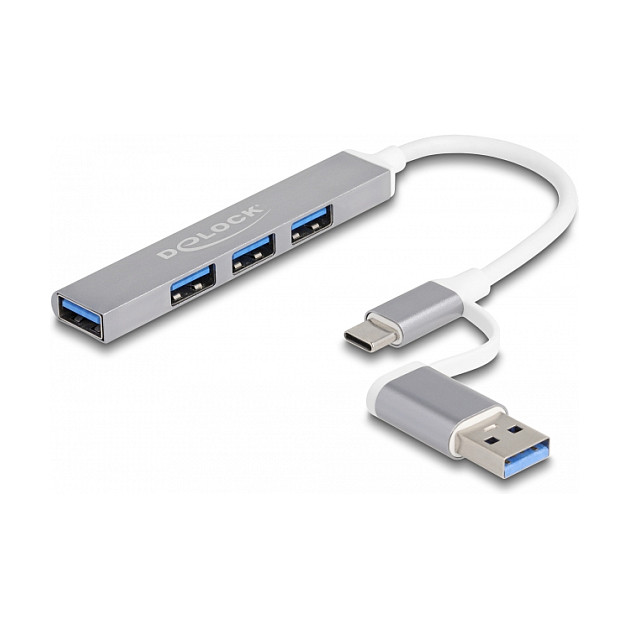 USB Hub DELOCK 4-portni Slim (3x USB 2.0, 1x USB 5Gbps, USB-C/USB-A konektor, metalno kućište)