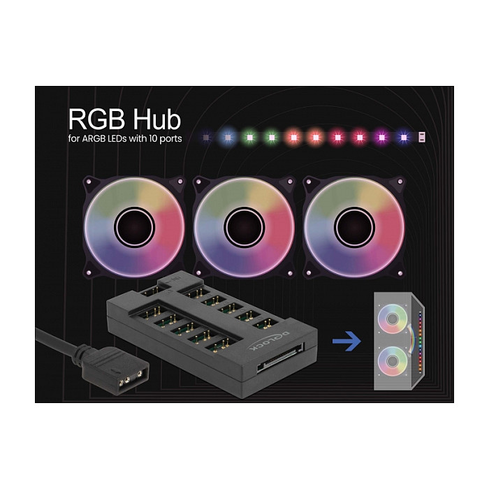 RGB Hub DELOCK za ARGB LED (10 portova, 5V, SATA napajanje)-2