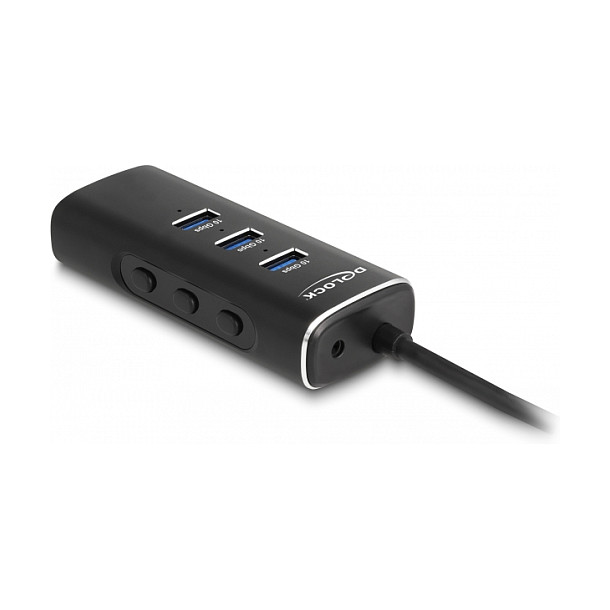 USB-C Hub DELOCK 3-portni s čitačem kartica (3x USB-A 10Gbps, SD/MicroSD, prekidači)-1