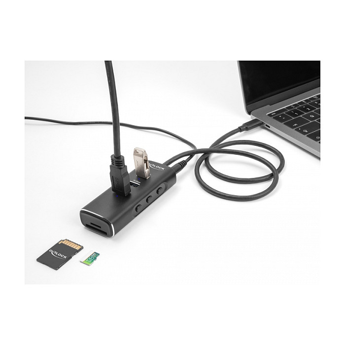 USB-C Hub DELOCK 3-portni s čitačem kartica (3x USB-A 10Gbps, SD/MicroSD, prekidači)-3