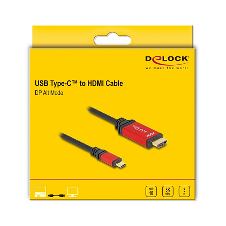 Kabel DELOCK USB-C na HDMI (8K 60Hz, DP Alt Mode, HDR, 3m, crveni)-2