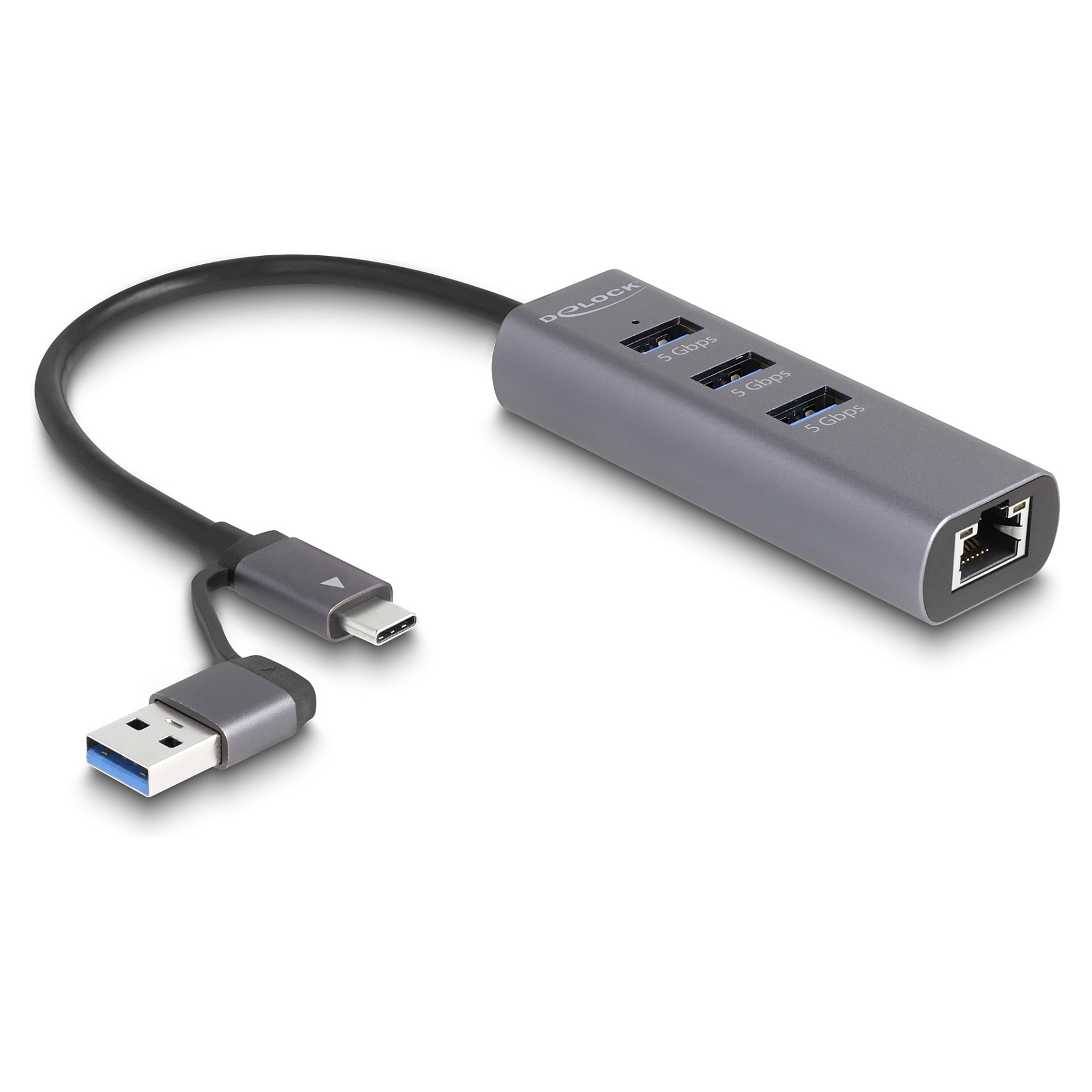 USB-C Hub DELOCK 3-portni 5Gbps + Gigabit LAN (USB-C/USB-A priključak, metalno kućište)-0