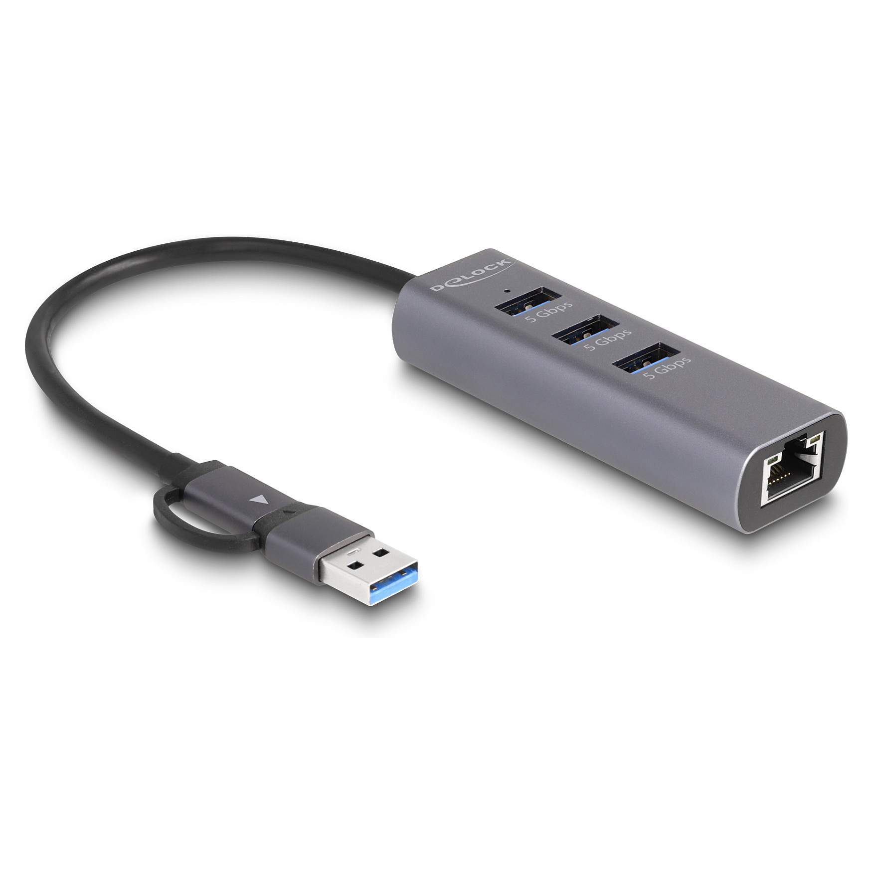 USB-C Hub DELOCK 3-portni 5Gbps + Gigabit LAN (USB-C/USB-A priključak, metalno kućište)-1