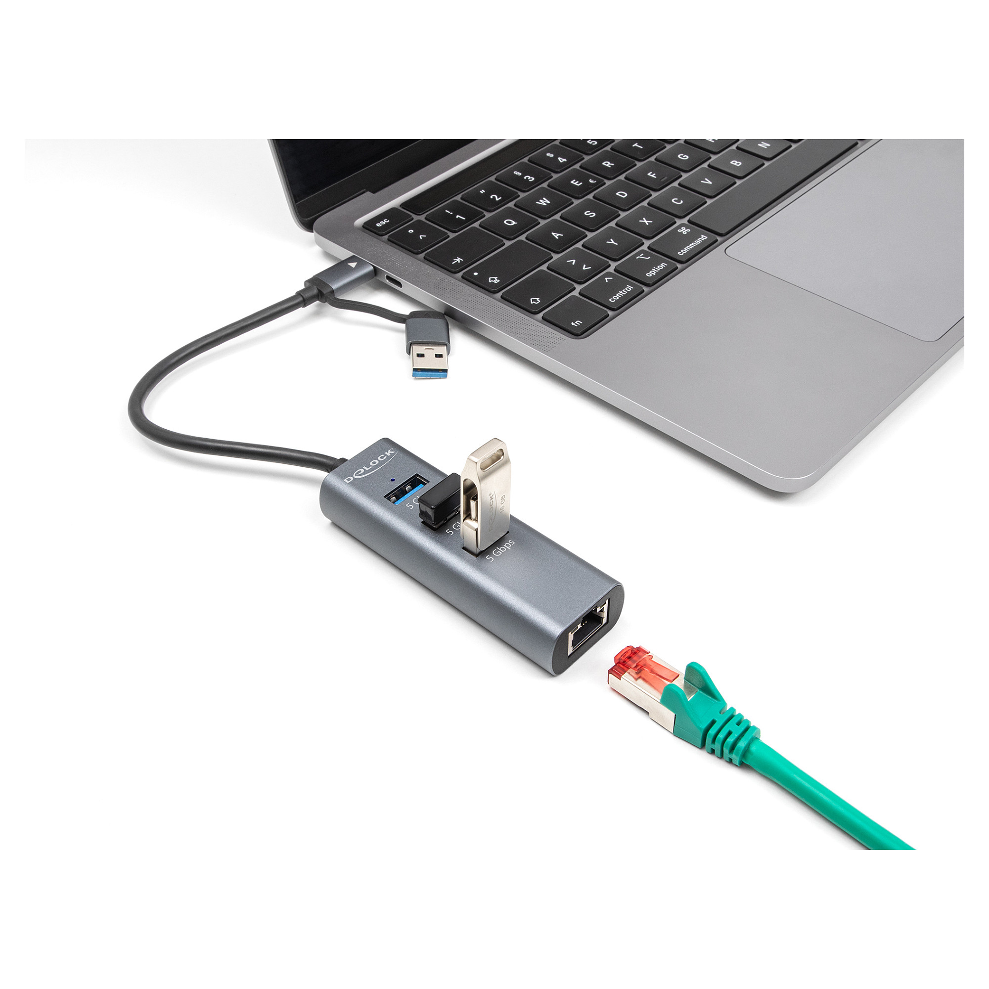 USB-C Hub DELOCK 3-portni 5Gbps + Gigabit LAN (USB-C/USB-A priključak, metalno kućište)-2
