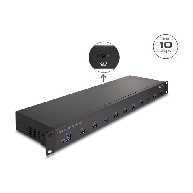 Industrijski USB hub DELOCK (10x USB-A 10Gbps, 19" Rack)-2