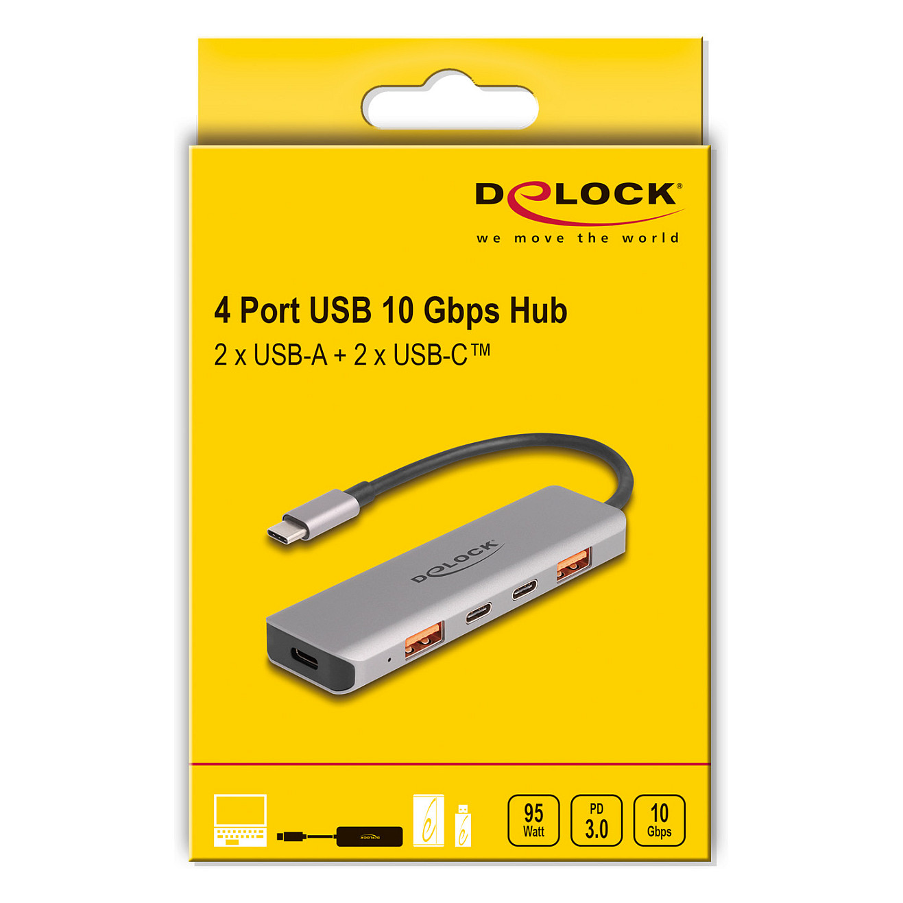 USB-C Hub DELOCK 64302 (4-port, 10Gbps, 2x USB-A, 2x USB-C, PD 95W)-2
