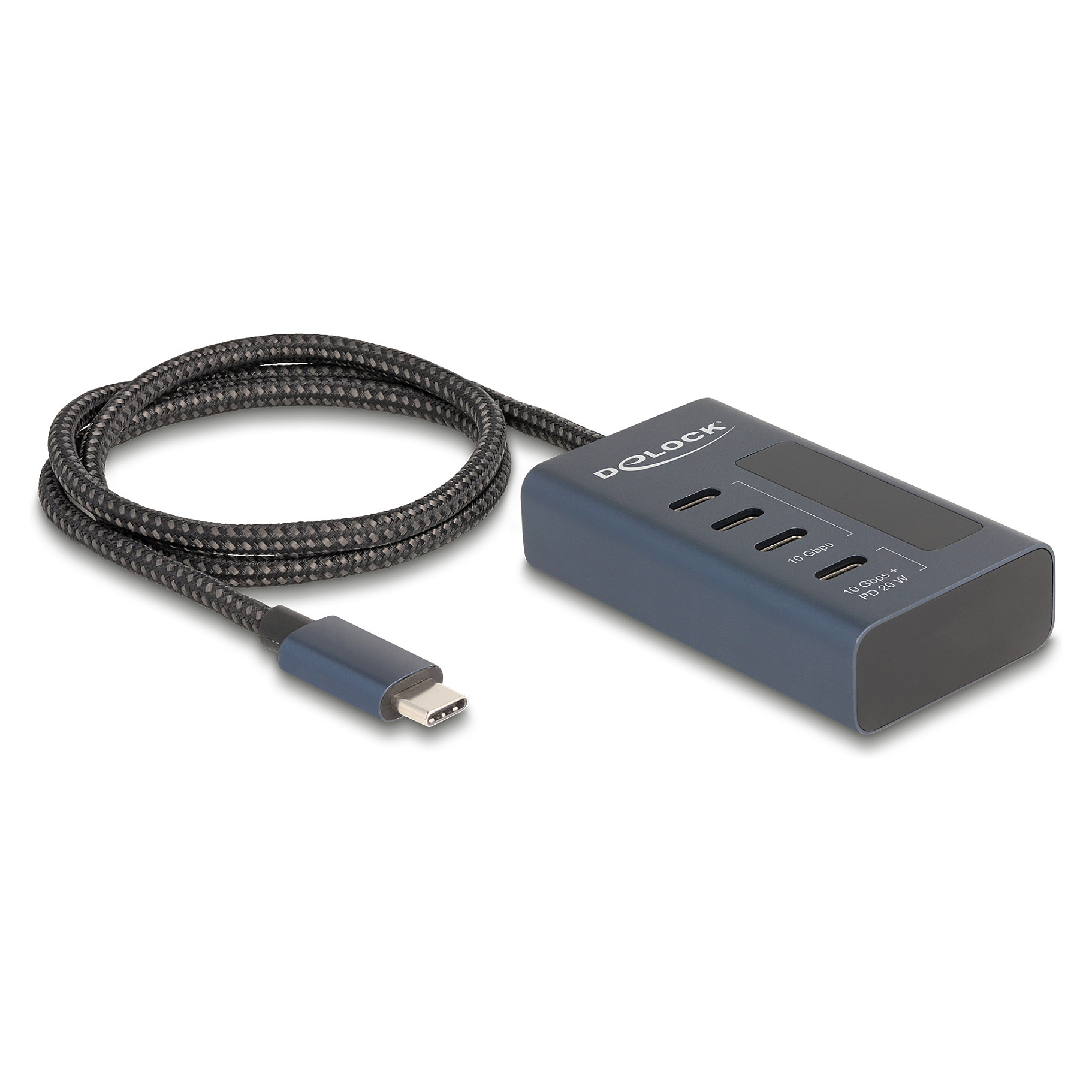 USB-C Hub DELOCK 4-portni (10 Gbps, 3x USB-C Data, 1x USB-C Data/PD 20W, zaslon napajanja)