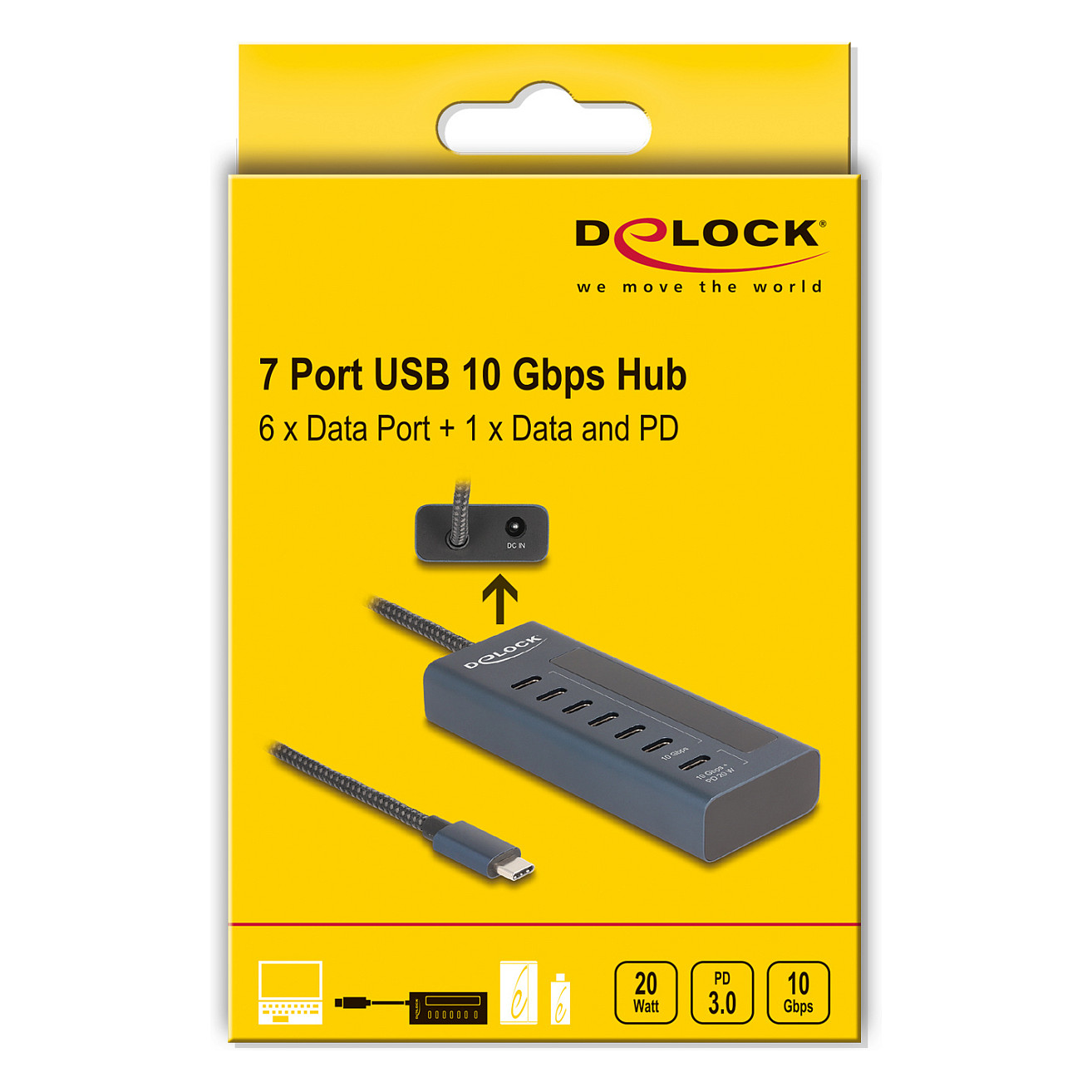 USB-C Hub DELOCK 7-portni (10 Gbps, 6x USB-C Data + 1x USB-C PD 20W, indikator napajanja)-3