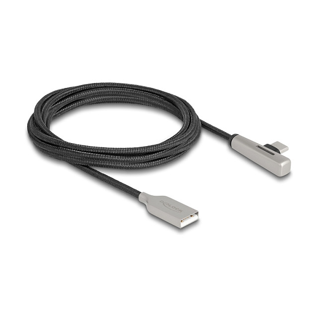 USB kabel DELOCK USB-A na USB-C (kutni, pleteni, LED, 60W, 2m)