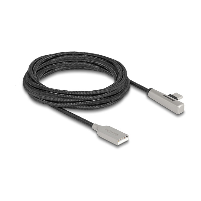 USB-C kabel DELOCK USB-A na USB-C (2.0, 60W, kutni, LED, 3m)