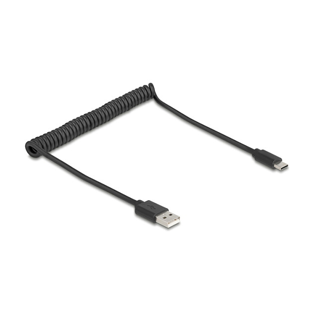 USB kabel DELOCK 90368 (USB-A na USB-C, 2.0, spiralni, 23-60cm, crni)