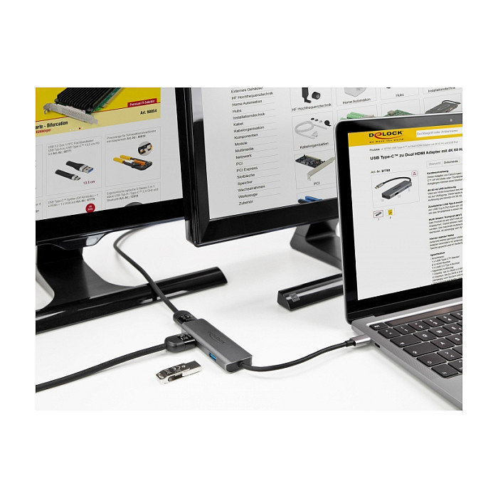 Adapter DELOCK USB-C na Dual HDMI (4K 60Hz, USB-A, Power Delivery)-1