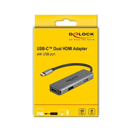 Adapter DELOCK USB-C na Dual HDMI (4K 60Hz, USB-A, Power Delivery)-2