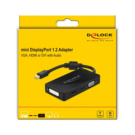 Adapter DELOCK Mini DisplayPort 1.2 na VGA / HDMI / DVI / Audio (4K, pasivni, crni)-1